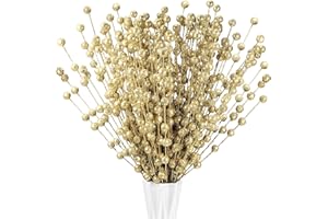 Syhood 200 Pieces Christmas Berries Artificial Stems Christmas Tree Decorations Fake Christmas Picks for Home Glitter Sticks DIY Wreath Crafts Fireplace Holiday Christmas Decor 13.8 Inches (Gold)