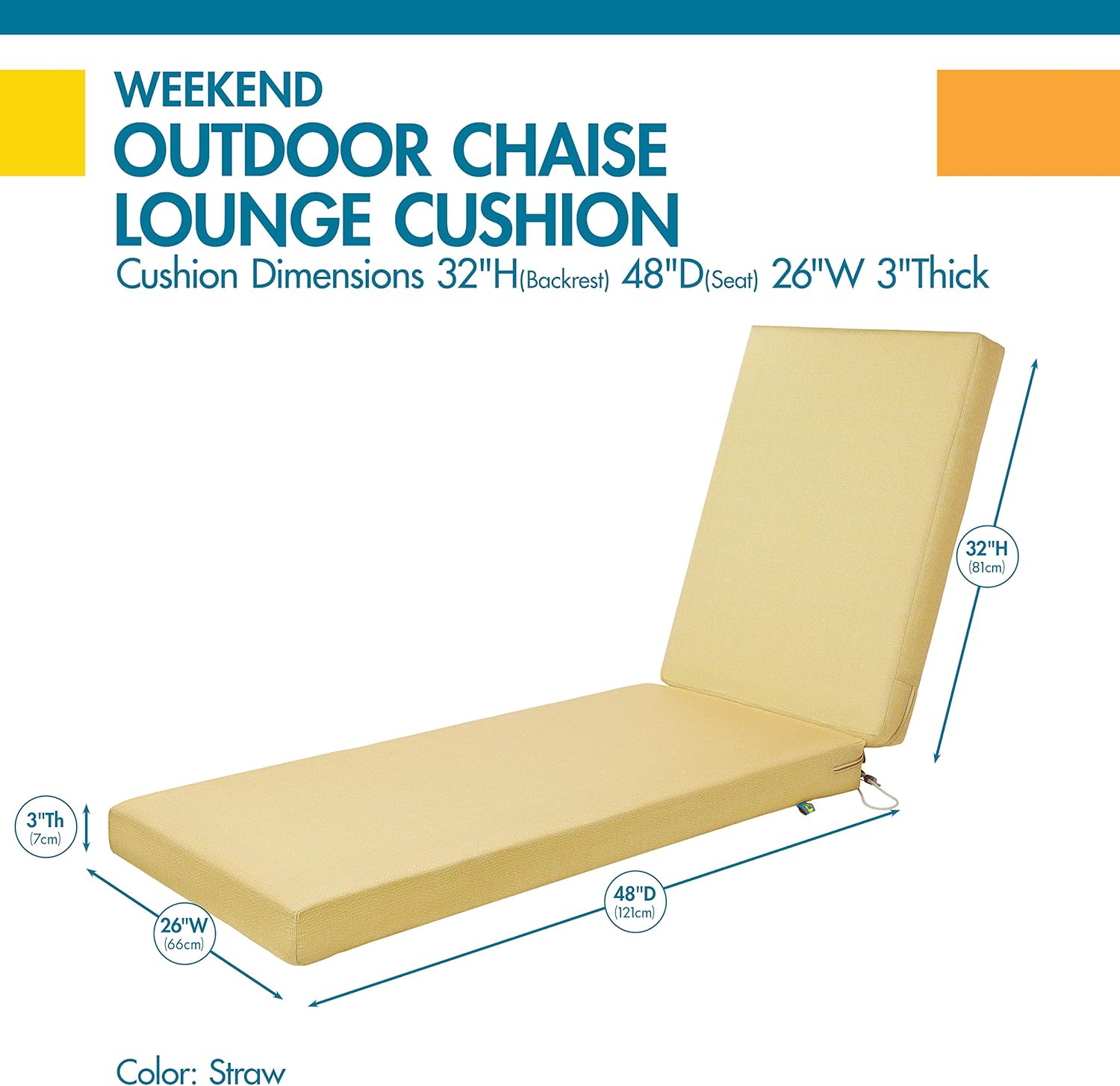Duck Covers Weekend Water-Resistant 80 x 26 x 3 Inch Outdoor Chaise Cushion, Straw : Garden & Outdoor