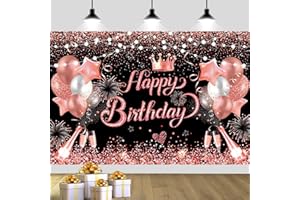 YinQin 180x120 cm Glitter Rose Golden Happy Birthday Party Backdrops Cloth 71x47 inch Photography Bday Backgrounds Black Rose