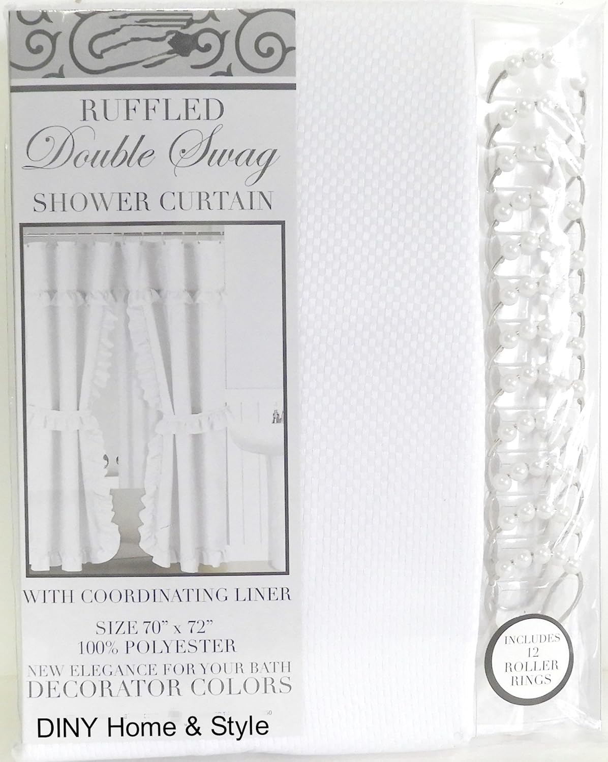 Home Style Ruffled Double Swag Shower Curtain Set with