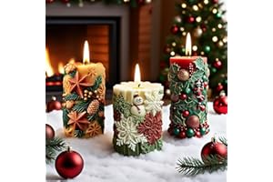 Lot de 3 moules à bougies en silicone pour la fabrication de bougies, bonhomme de neige, flocons de neige, branches de pin, b