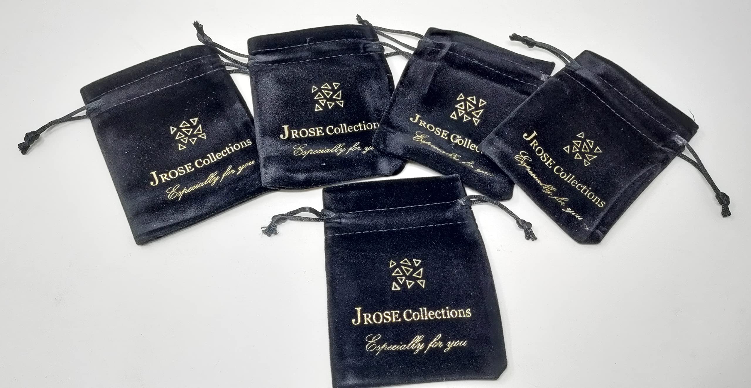 JRose Collections Velvet Drawstring Pouches, 5pcs Black Velvet Cloth Bags for Jewellery and Crystal Stones Especially For You