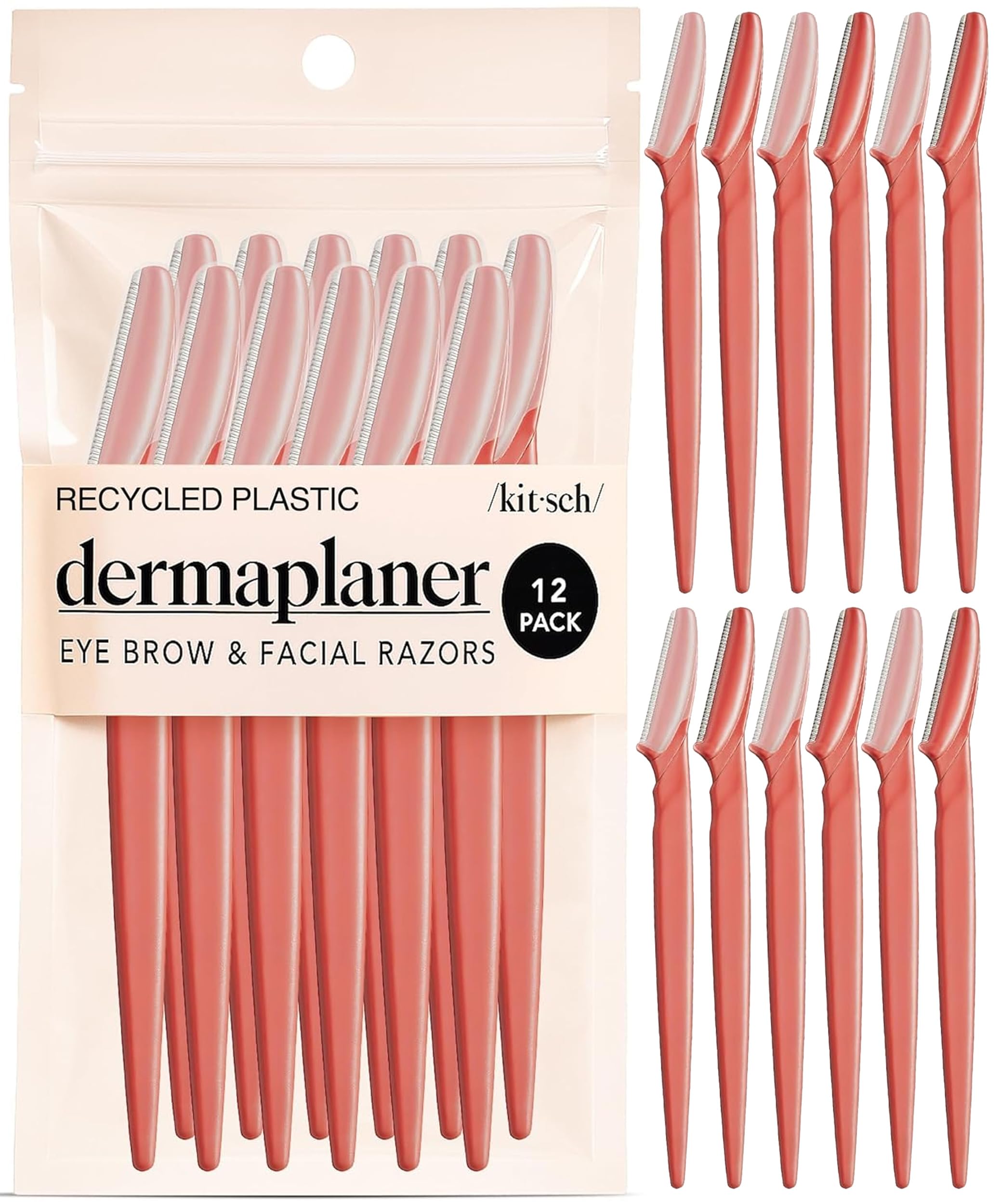 Kitsch Dermaplane Razor for Women Face – Face Razors for Women & Men, Eyebrow Trimmer & Face Shaver – Exfoliating Facial Razor & Skin Care Tool for Smoother Skin - Coral, 12 pcs