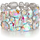 Crysdue Marquise Wedding Bracelet for Brides Bridesmaid, Austrian Crystal Art Deco Elastic Stretch Bracelet for Wedding Party Prom