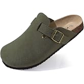 KIDMI Genuine Suede Clogs for Women Men Cork Footbed Mules Potato Shoes | Arch Support, Comfortable, Leather Slip On, Fall, Casual, Indoor Outdoor, Non-slip Rubber Sole, Adjustable Metal Buckle