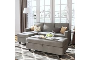 HONBAY Grey Sectional Couch with Ottoman, Convertible L Shaped Sectional Sofa Set Sectionals with Left or Right Facing Chaise for Living Room