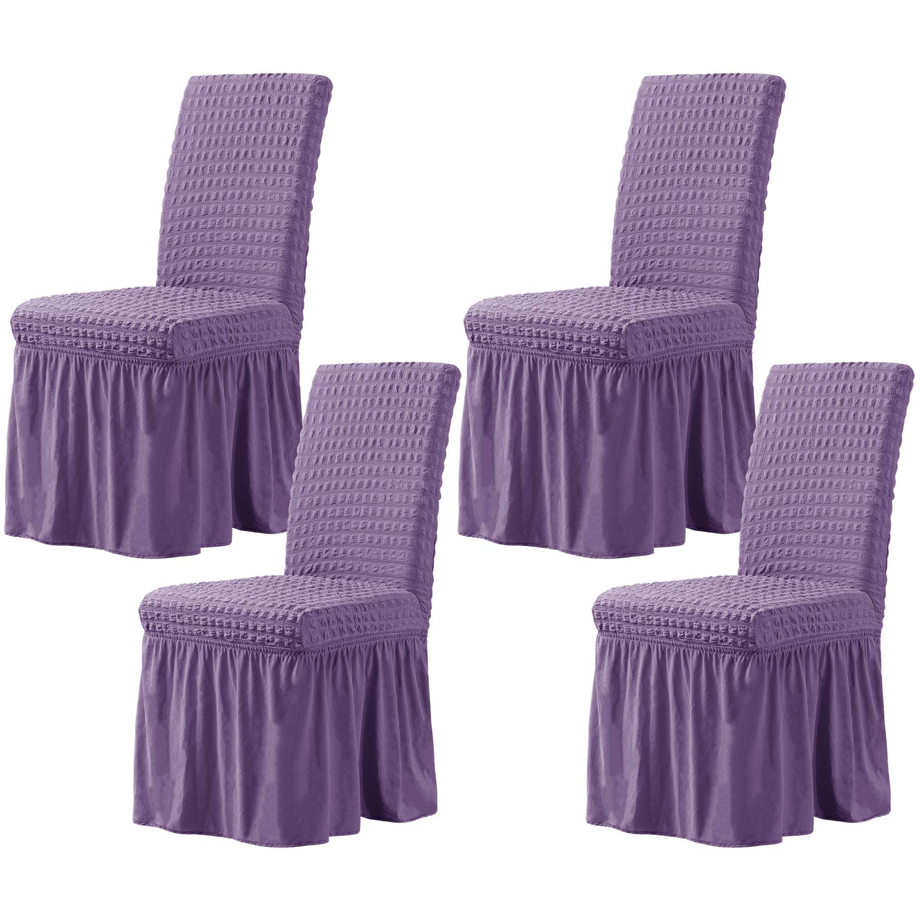 CHUN YI Dining Chair Cover Stretch with Skirt Universal Fitted Chair Slipcovers Washable Furniture Protector for Kids Pets Home Ceremony Banquet Wedding Party (4 PCS, Lavender)