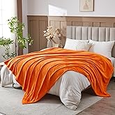 NEWCOSPLAY Super Soft Queen Blanket Orange Premium Silky Flannel Fleece Leaves Pattern Lightweight Bed Blanket All Season Use (Orange, Queen(90"x90"))