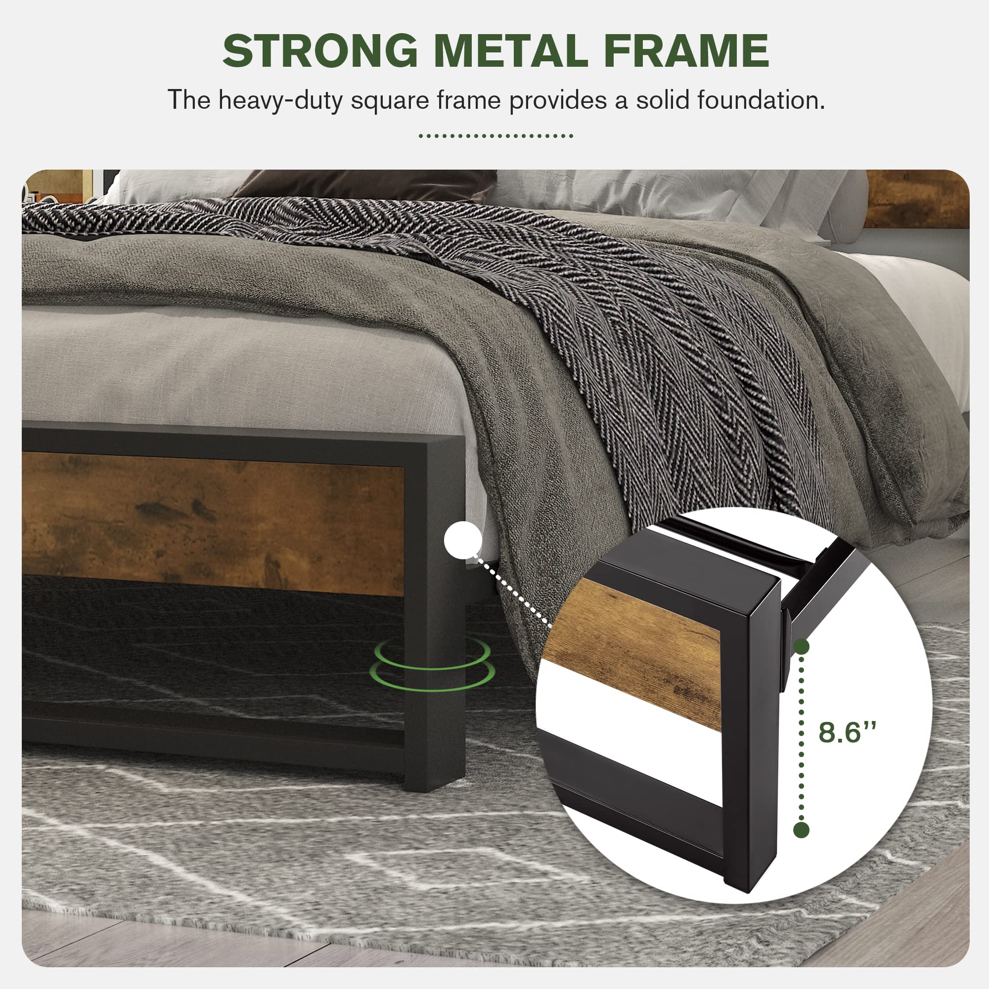 IMUsee Twin Bed Frame with Wood Headboard, Rustic Twin Platform Bed for Kids with Heavy Duty