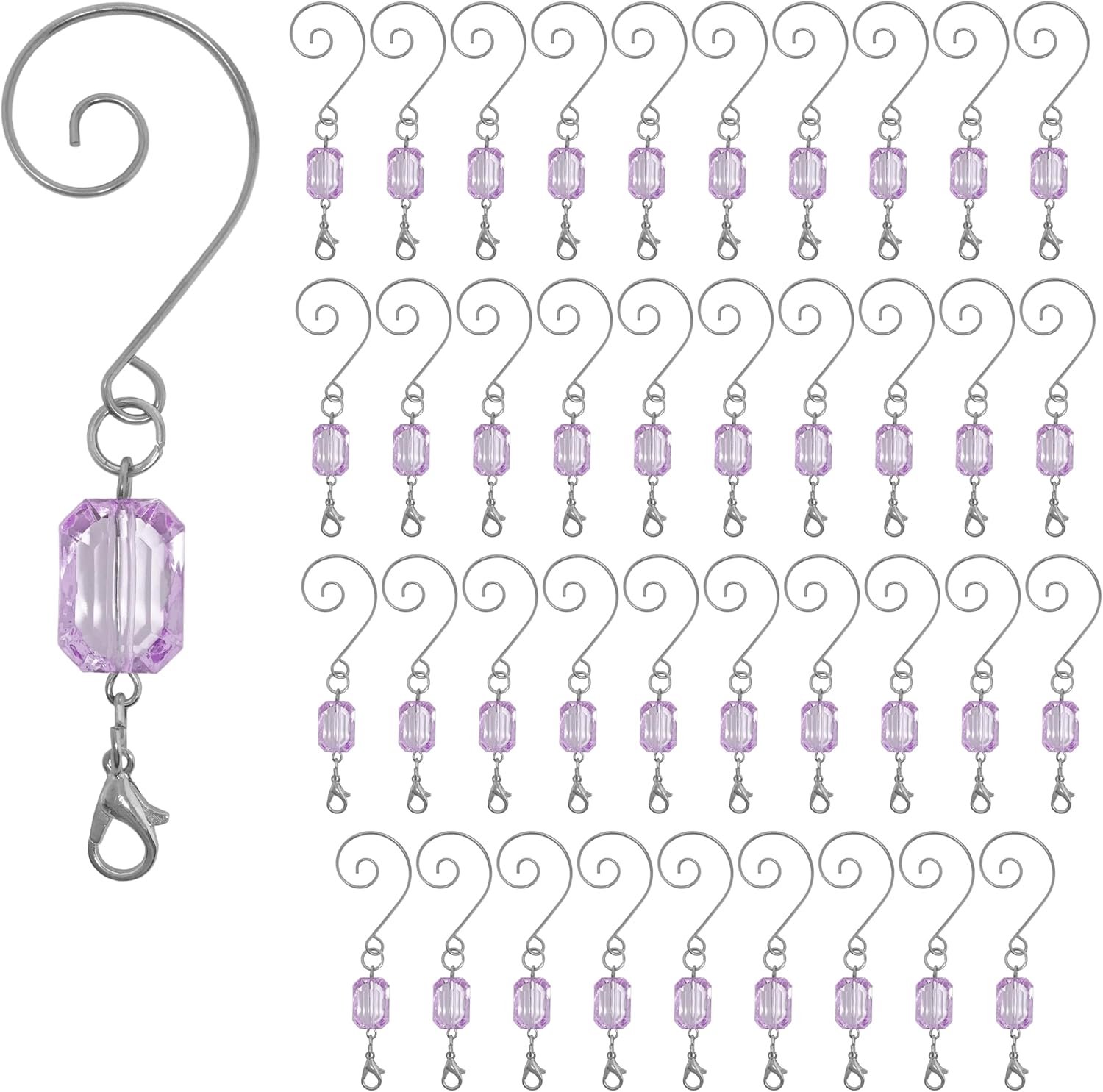 Ornament Hooks - BANBERRY DESIGNS Christmas Ornament Hooks - Light Purple Acrylic Silver Wire Ornament Hooks - Pack of 40-3