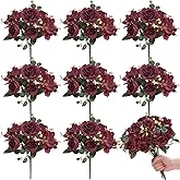 Yunsailing 8 Packs Artificial Peony Flowers Faux Silk Hydrangea Bouquet Vintage Wedding Home Table for Door Decor Reusable Bouquet of Rose Flowers for Valentine Wedding Birthday Party(Burgundy)