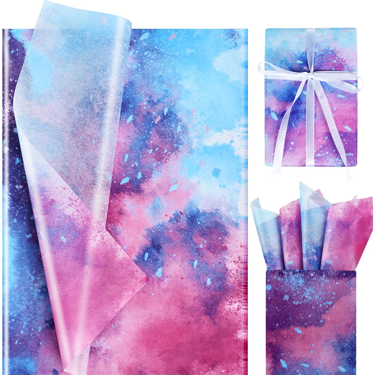 Photo 1 of 100 Sheets 20 * 14 Inches Pink-Blue Gradient Tissue Bulk, Pastel Turquoise Tissue Paper, Starry Sky Galaxy Gift Wrapping Tissue for Baby Shower Birthday Wedding Christmas DIY Craft