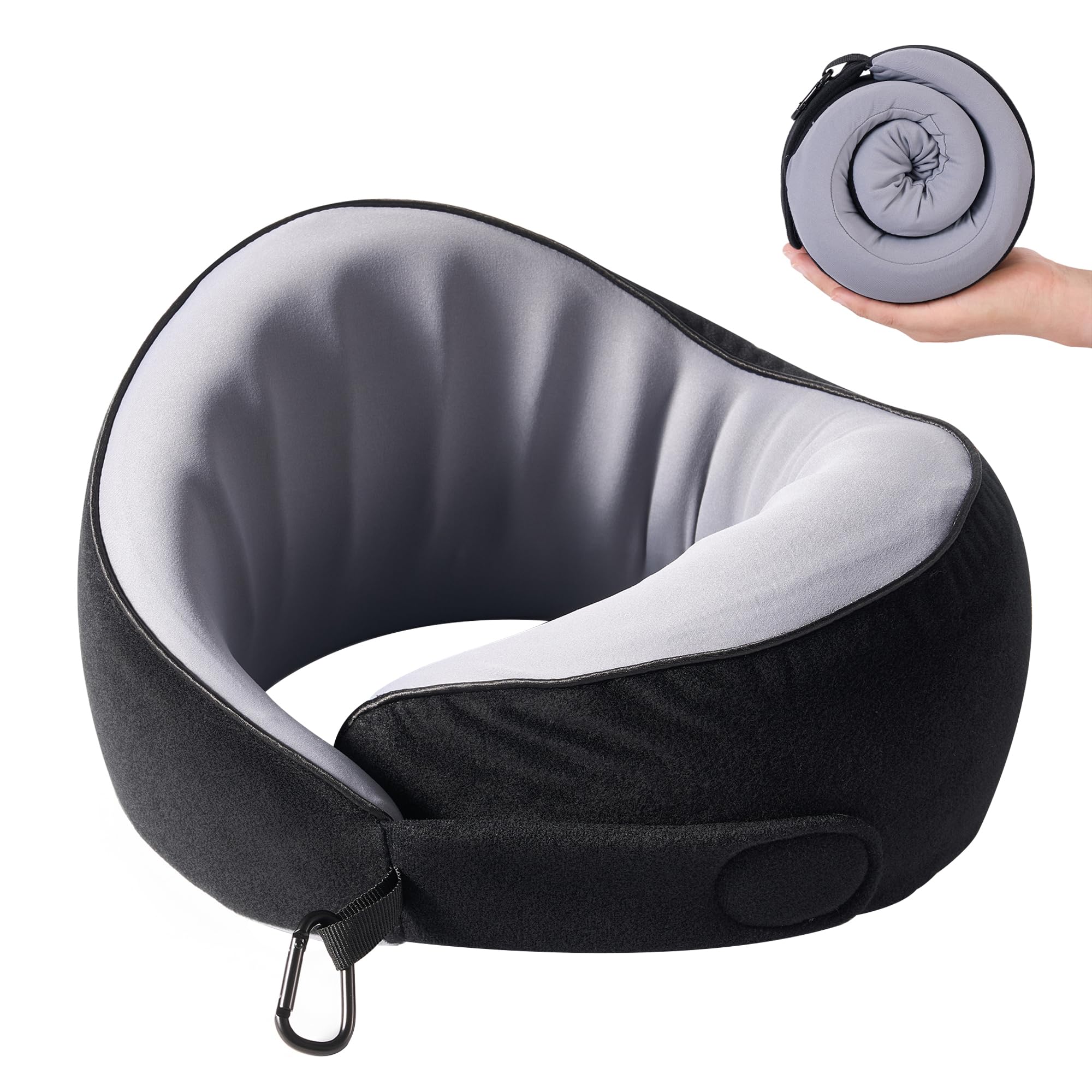 Photo 1 of KPNEOL Travel Pillow, 100% Pure Memory Foam Travel Neck Pillow Airplane Neck Support Ergonomic Design for Traveling Suitable for Airplanes,Offices and Cars-Cooling Silk Black