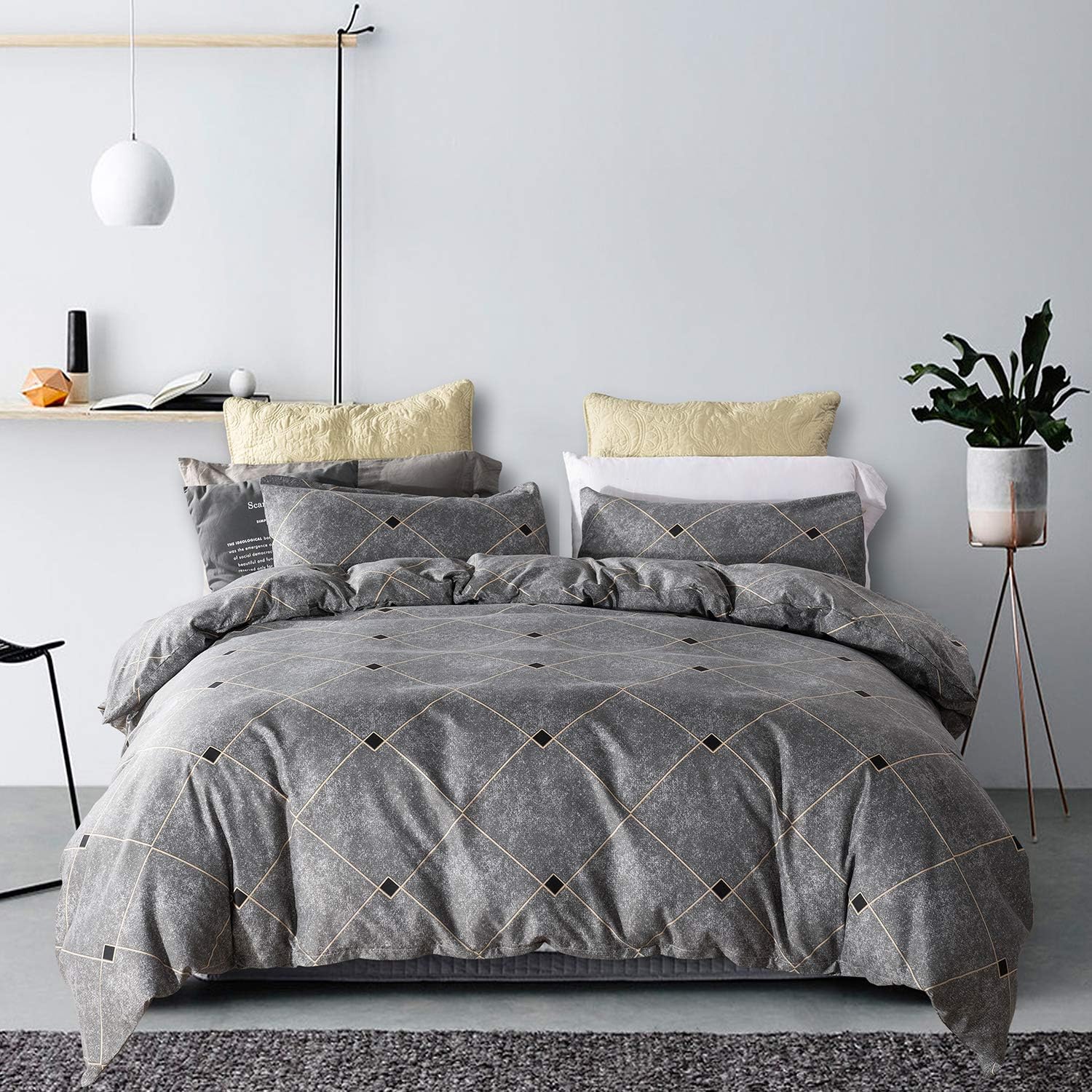 HYPREST 3 Pcs Duvet Cover Set - Dark Grey Duvet Cover Queen- Soft Breathable Durable Comforter Cover with Zipper Closure (Not Including Comforter)