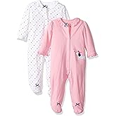 Little Me Clothes for Baby Boys' and Girls' 100% Cotton Scratch-Free Tag Footed 2-Pack Rompers Sleeper, Preemie to 9 Months