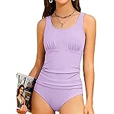 Oranchids Girls Swimsuit Two Piece Ribbed Tankini Swimsuit Solid Color Ruched Bathing Suit Adjustable Straps Swimwear 9-16Y