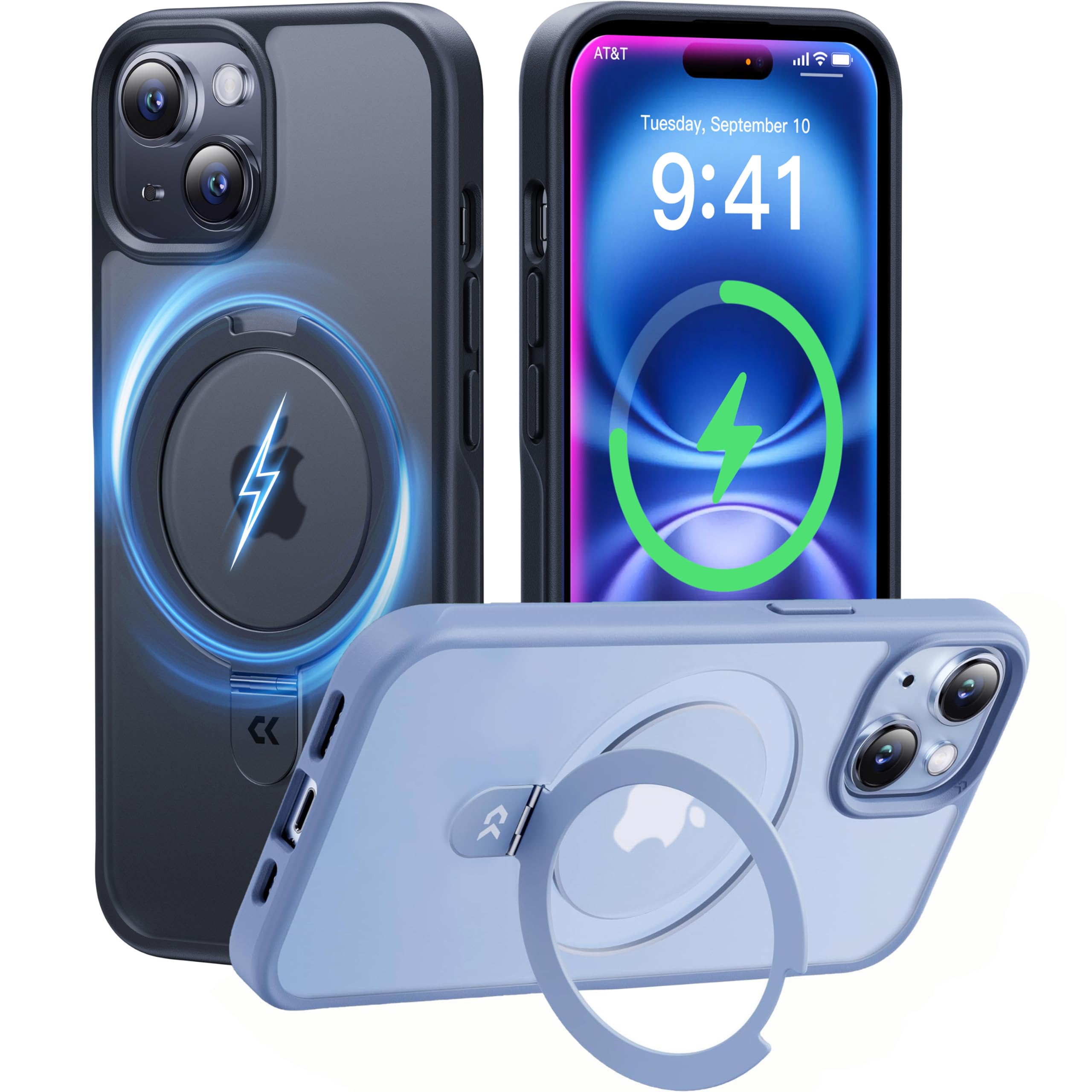 Photo 1 of CASEKOO Designed for iPhone 15 Case with Magnetic Invisible Stand [Military Drop Protection] [Compatible with MagSafe] Shockproof Slim Translucent Matte Case 6.1 Inch, Black