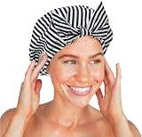 Kitsch Luxury Shower Cap for Women Reusable Waterproof Large Stripe view 7