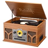 10-in-1 Record Player with Built-in Speakers Wireless Playback, CD & Cassette Player, USB Player, AM/FM Radio, 3 Speeds Turntable Vinyl Record Player Mahogany