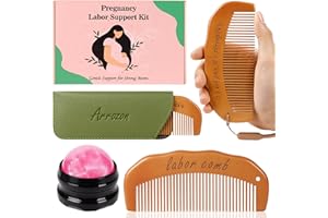 Arrozon 2 Pcs Labor Comb & Massage Roller Ball Kit, Birthing Comb Labor and Delivery Essentials, Birth comb Hospital Bag Essentials, Wooden Combs Baby Shower Gifts, Pain Relief Pregnancy Must Haves