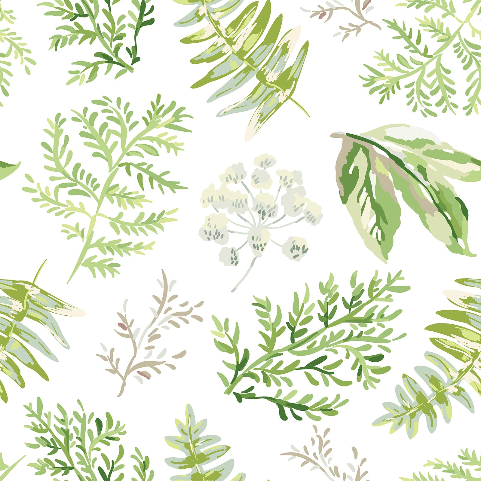 VEELIKE White Floral Wallpaper Green Fern Leaf Wallpaper for Bedroom Bathroom Nursery 44.5 cm x 300 cm Peel and Stick Contact Paper for Furnitures Cabinets Removable Patterned Sticky Back Plastic