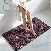 Yimobra Long Bathroom Rug Non Slip 44x24 Inch, Extra Thick Soft Absorbent Chenille Bath Mat, Machine Washable Bath Rugs for Bathroom Floor, Tub and Shower, Home Decor Accessories, Purple Grey