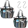 F-color Mesh Shower Caddy Portable, X Large 7 Deeper Pockets Shower Caddy Basket Bag Tote for College Dorm Room Bathroom Essentials Gym Camp Quick Dry 2 handles Shower Bag with S Hook, 2 Pack Black