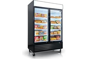ORIKOOL 54" Commercial Display Freezer with 2 Glass Door - 44.7 Cu.ft Capacity, Digital Temperature Control, Auto Defrost, Freezer Top Sign, LED Lighting, Energy Efficient for Store & Supermarket