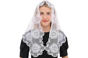 Ammmscaf Catholic Mantilla Chapel Veil - Latin Mass Church Head Covering for Women with Embroidery Lace