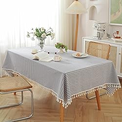 meioro Table Cloth Blue White Striped Tablecloth