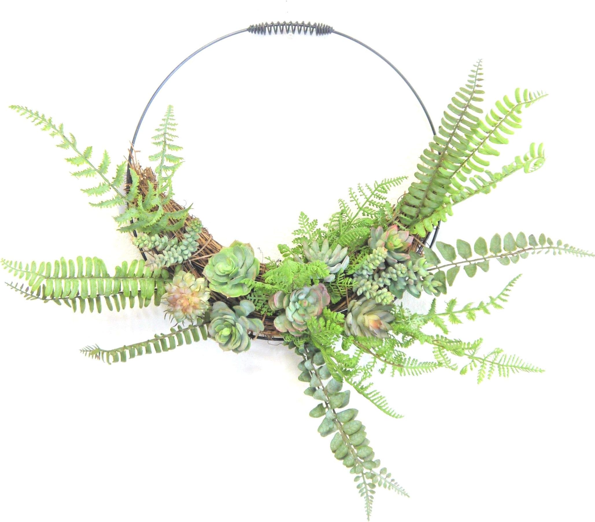 Realistic Artificial or Fake Succulent and Fern Half Wreath 20 Inches for Front Door or Wall - Hanging Farmhouse Home Decor by Naturally Home Accents