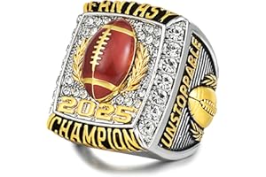 CHARLINLIOL 2025 Fantasy Football Champion Ring with Brown football Raised - Premium Unstoppable Trophy Ring with Zircon - Commemorative Gift for Fantasy League Winners​