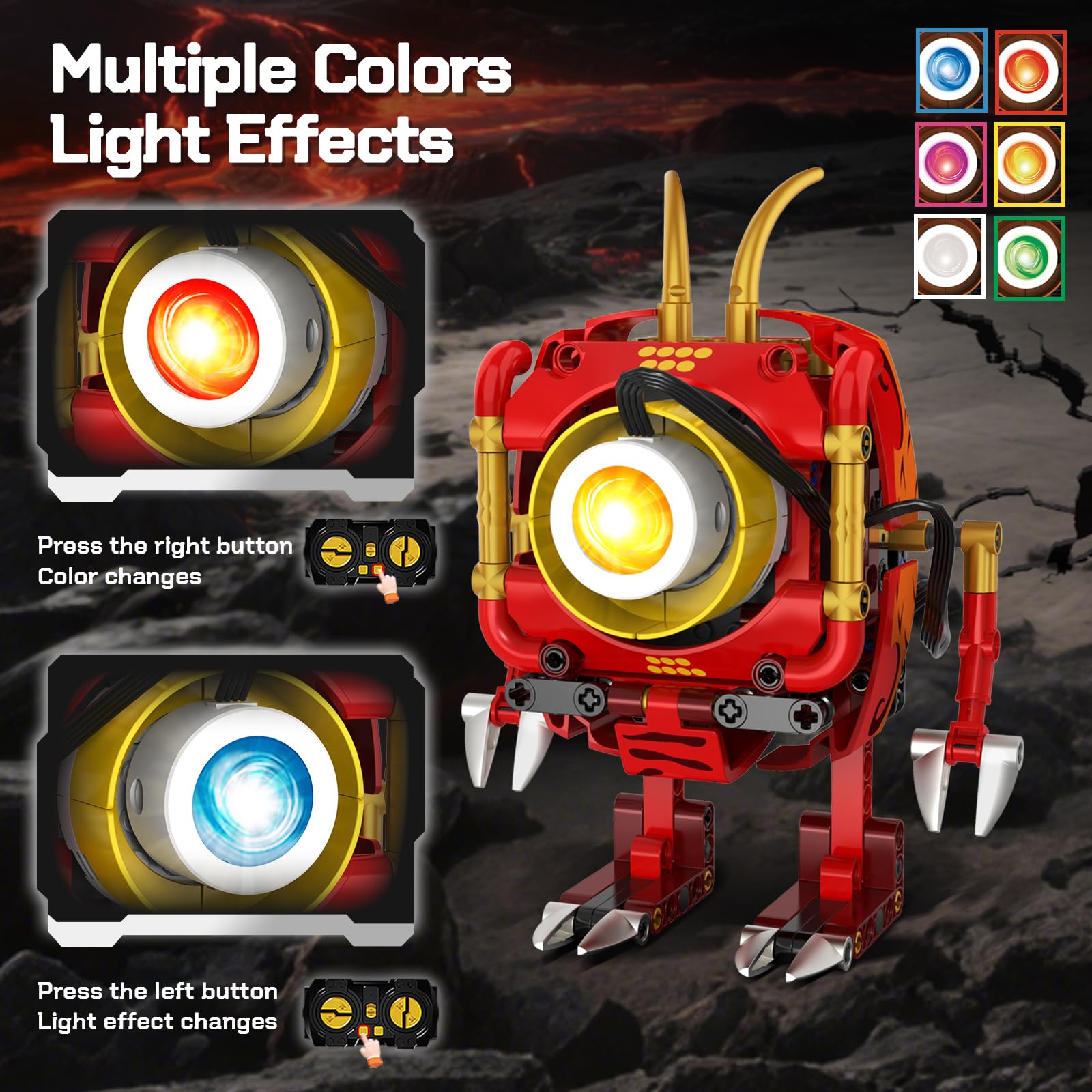 HOGOKIDS 5-in-1-Drachenroboter-Bauspielzeug mit 6 Lichtfarben und 5 Lichteffekten – 354PCS Roboter-Spielzeugset mit Fernbedienung und App-Steuerung für Kinder, Geschenke für Jungen Mädchen ab 8 Jahren 3