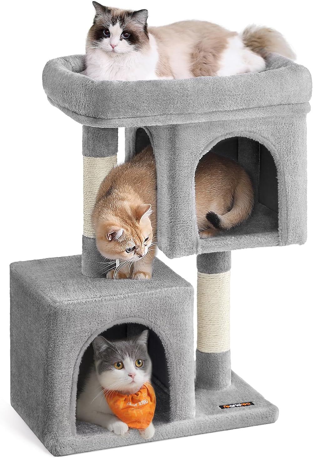 Feandrea Cat Tree Tower 74 cm M Large Perch 2 Caves Scratching Post Grey
