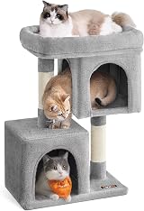 Feandrea Cat Tree Tower 74 cm M Large Perch 2 Caves Scratching Post Grey