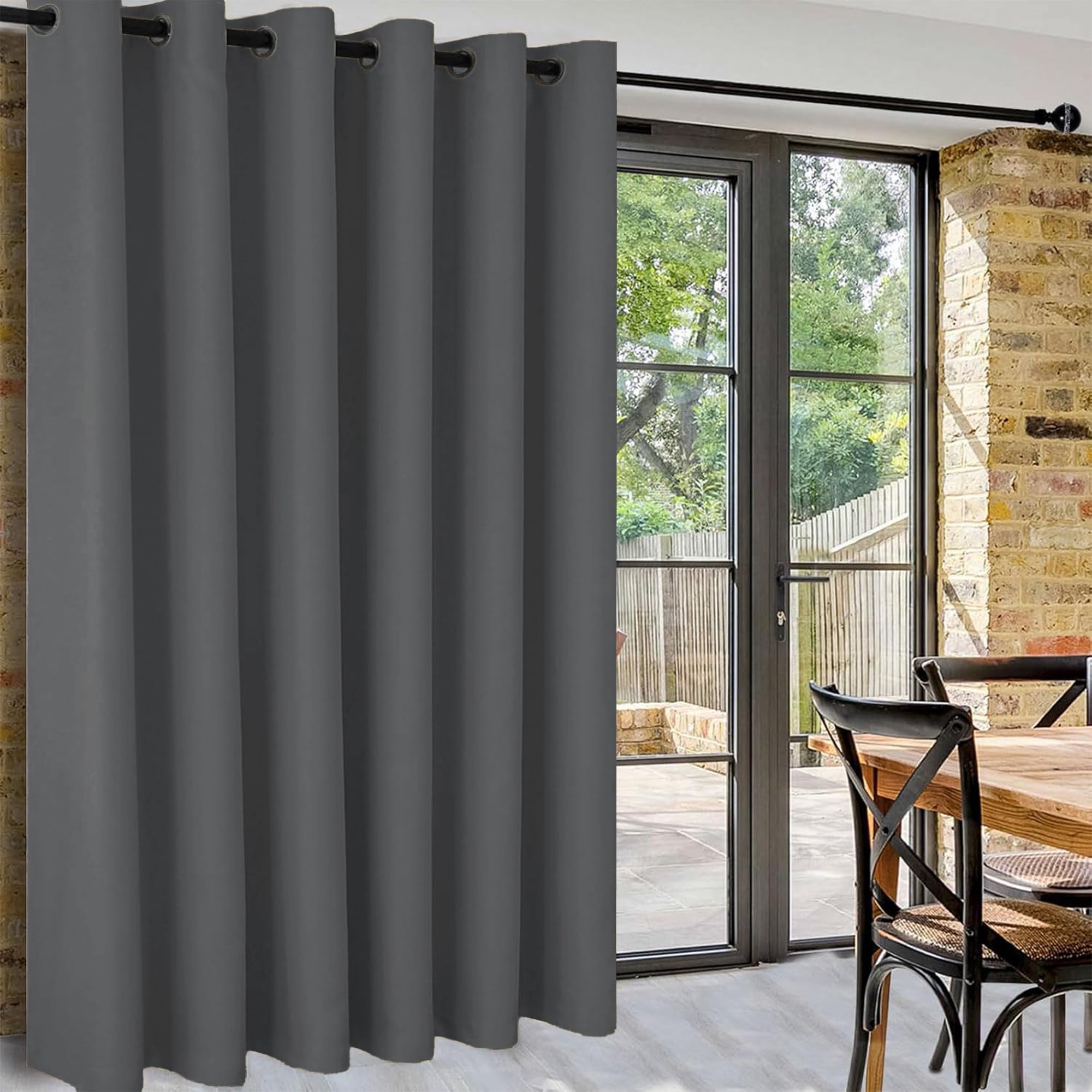 DWCN Black out Curtains for Bedroom,1 Panel Room Divider Curtain for Bedroom Wide Screen Partition Blinds for Living Room, Lounge, Dark Grey,100 x 108 inch Width by Length