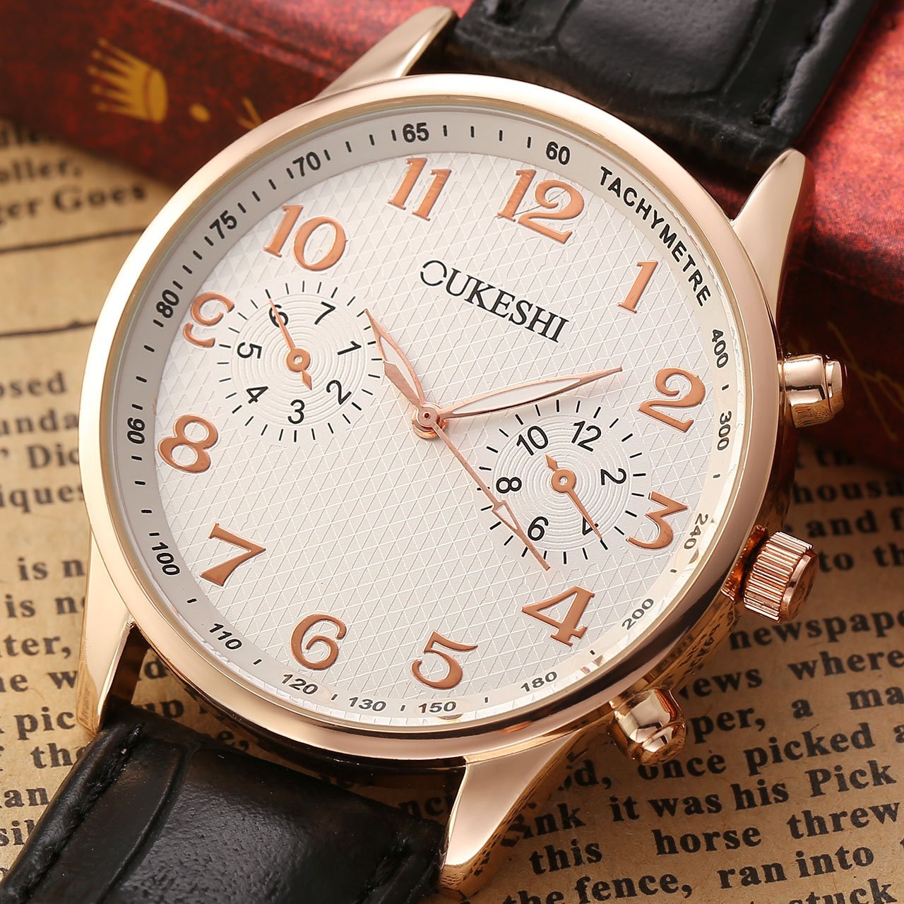 JSDDE Montre Homme Montre Deux Cardan Montre Vintage Montre Grand Cardan Bracelet en PU Quartz Analogue