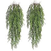 RECUTMS 2 Pcs Hanging Fake Plants Faux Ferns Ivy Willow Vine Leaves Wall Greenery Artificial Vine Plastic for Spring Home Garden Wedding Party Indoor Outdoor Valentine's Day Decorations(Green)