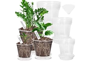 Kimkusia 12 Pack Clear Nursery Pots 4/5/6 Inch Clear Plastic Plant Pots with Drainage Holes Clear Planters Flower Pots for Indoor Plants