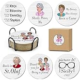 HSSPIRITZ 6 PCS Golden Girls Cork Coasters for Drinks,Golden Girls TV Show Merchandise,Funny Set with Coaster Holder,Golde Girl Kitchen Decor,Golde Girl TV Themed Coasters Gifts for Fans