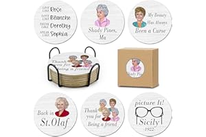 HSSPIRITZ 6 PCS Golden Girls Cork Coasters for Drinks,Golden Girls TV Show Merchandise,Funny Set with Coaster Holder,Golde Girl Kitchen Decor,Golde Girl TV Themed Coasters Gifts for Fans