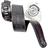 Walker &amp; Williams LIP-05 Matte Copper Carved Leather Spade Cut Guitar Strap with Tooled Cross and Thorns For Acoustic, Electric, And Bass Guitars