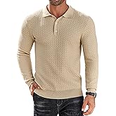 COOFANDY Men's Knit Polo Shirts Long Sleeve Sweater Polo Lightweight Fashion Casual Collared Shirts
