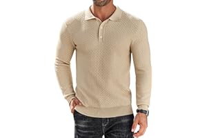 COOFANDY Men's Knit Polo Shirts Long Sleeve Sweater Polo Lightweight Fashion Casual Collared Shirts