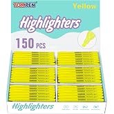 TOMPEN Highlighters Yellow Bulk 150 Pack,Chisel Tip,No Bleed | Bible Highlighter for School,Office,Study,Journaling&ndash;Smear-Free,Quick Drying,Fluorescent for Teachers &amp; Students Supplies