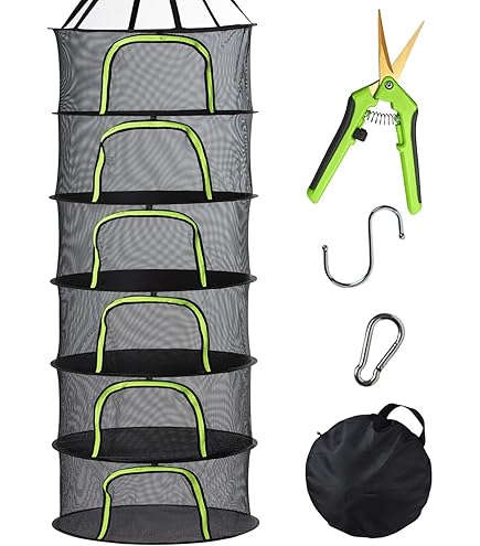 Filet Séchage 6 Étages Pliable - Séchoir Herbes Légumes Avec Fermeture Éclair Vert