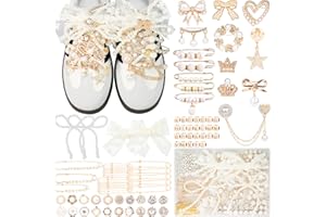 Deinduser Shoe Charms for Sneakers, Junk Socks Charms Kit for Women, Bling Junk Sneaker Charm Set, Gold Shoelace Charm with Pearl Bows and Letters