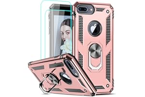 LeYi Compatible for iPhone 8 Plus Case, iPhone 7 Plus Case, iPhone 6 Plus Case with [2Pack] Tempered Glass Screen Protector, Military-Grade Phone Case with Ring Kickstand for iPhone 6s Plus, Rose Gold