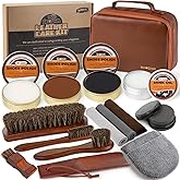 Shoe Shine Kit – 15-in-1 Leather Shoe Polish & Care Set with 4 Horsehair Brushes, Black Brown Neutral Wax, Mink Oil, 3 Cloths Shine Sponge Boot Care Cleaning Mens Valentines Gifts Luxury Leather Case