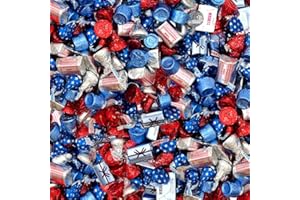 CRAZYOUTLET Patriotic Candy Assortment - Independence Day Chocolate Mix - HERSHEY'S KISSES, NUGGETS, ROLOchews - Blue, Silver, Red Foils - Bulk Pack 2 Pounds (About 120 Count)